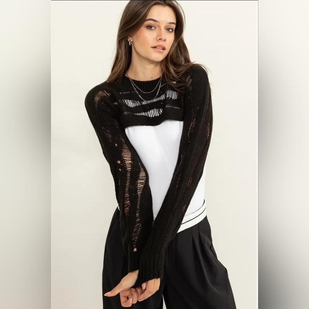 🛍️HYFVE Black Open-Knit Bolero Shrug